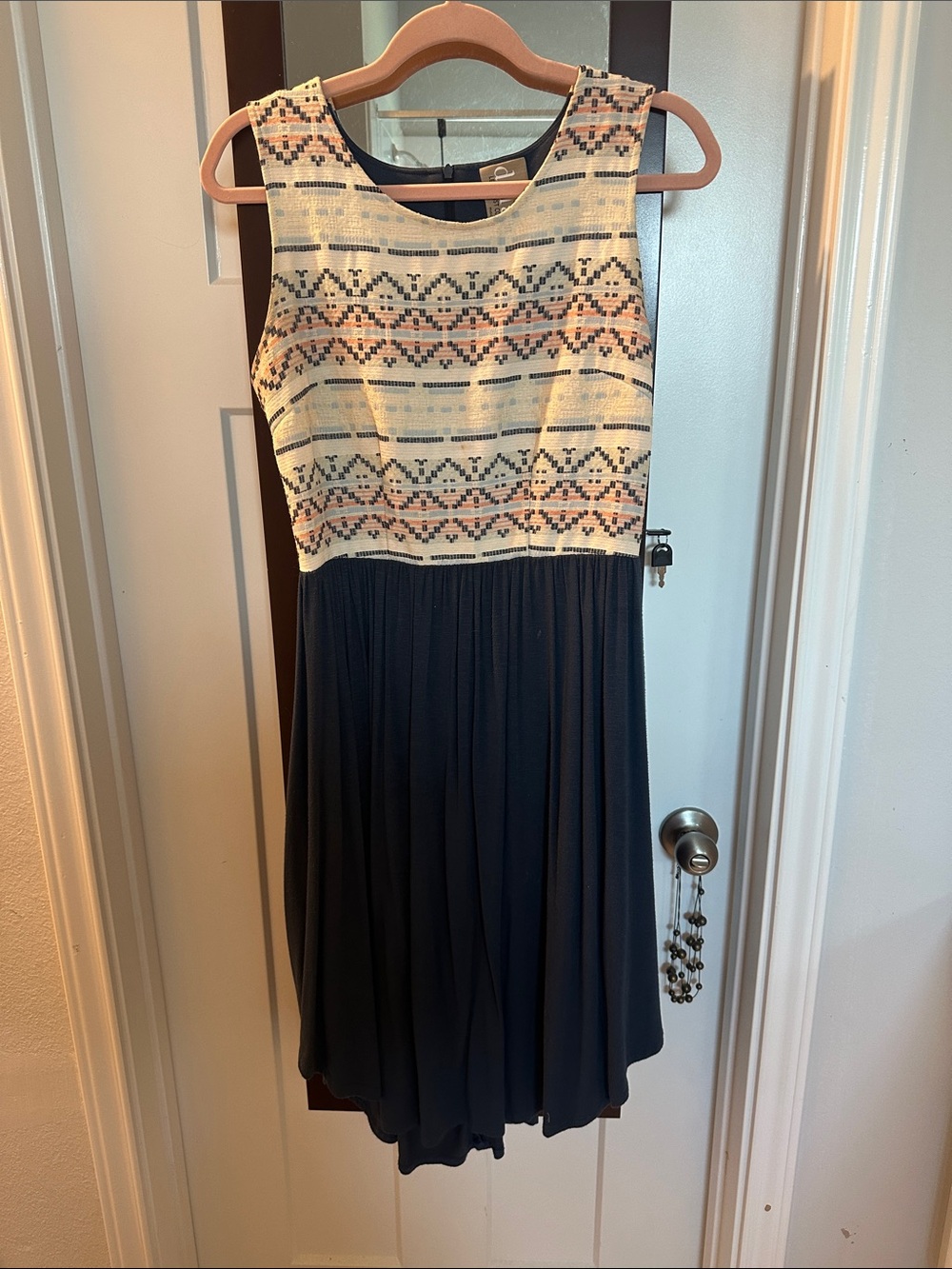 dolan Cream and Navy Patterned A-Line Dress